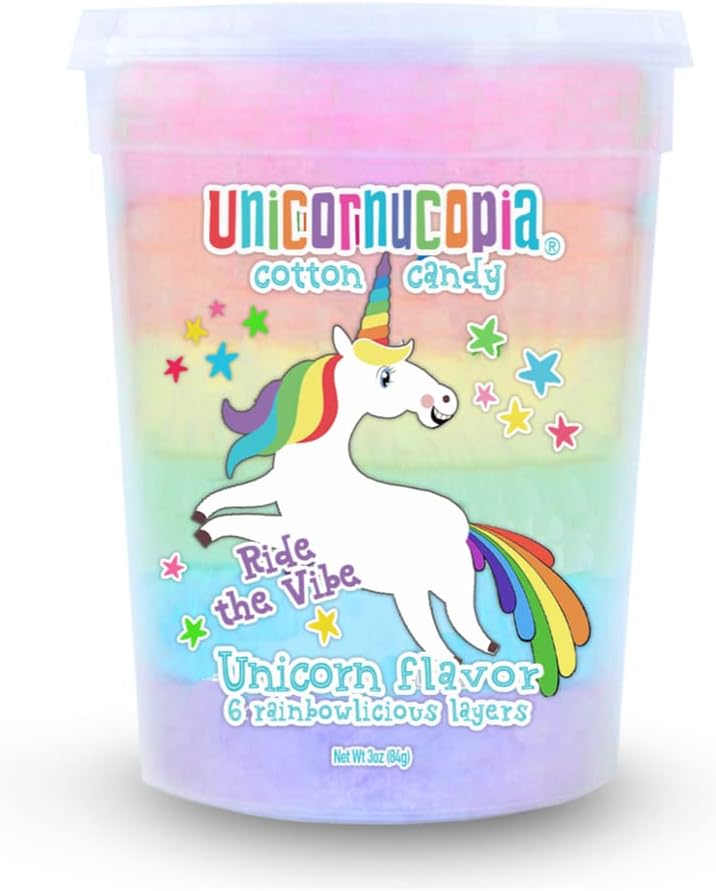 Unicornucopia Cotton Candy 3oz - 6 Flavor Rainbow Cotton Candy - Unicorn Birthday Party Favors Candy for Party Bags - Individual Cotton Candy Favors Goodie Bag Stuffers Bulk Carnival Candy Rainbow