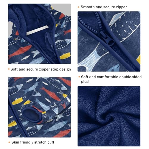 Fish Cartoon Doodle Girls Fleece Jacket Girls Fall Jacket Girls Zip Up Hoodie Girls Sherpa Jacket 2-10T3