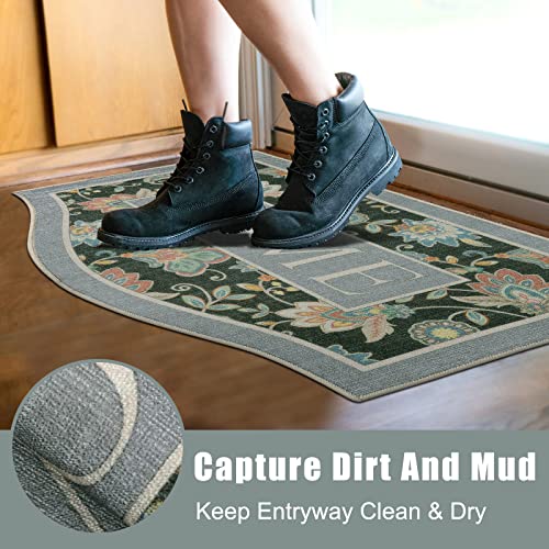 Wonnitar Floral Door Mat,24"X36" Non-Slip Welcome Mat Indoor Low-Profile Front Door Mat,Durable Absorbent Entryway Doormat,Vintage Washable Floor Mat For Garage Entrance Entry,Grey #TOP4