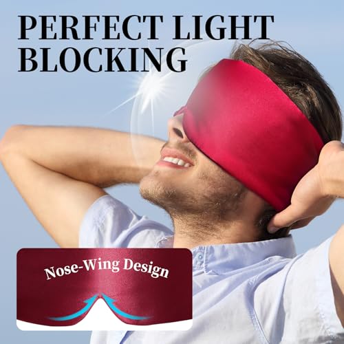 ATreebay 100% Mulberry Silk Sleep Mask, Large Eye Cover for Sleeping, Comfortable and Pressure-Free Sleeping Masks for Women Men, Completely Blackout (Wine Red) — view 4