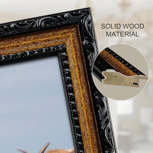 Image of Black 8x10 Picture Frame Wood Gold Frames Ornate | Real Glass, Matted 5x7 or 8 x 10 Photos, Easy Photo Changes, Tabletop or Wall Hanging