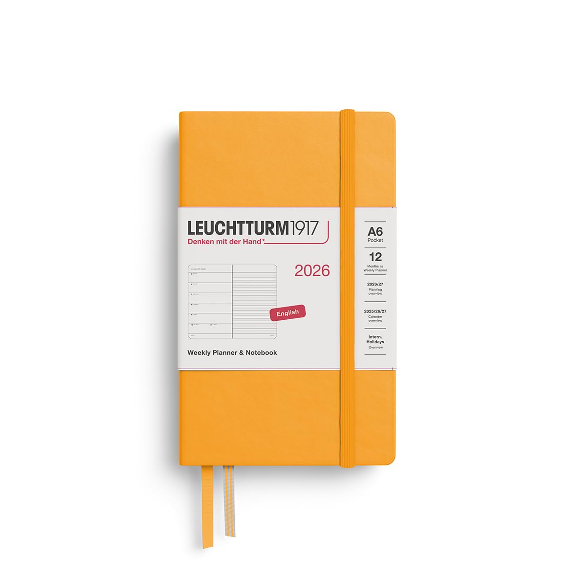 LEUCHTTURM1917 372666 Weekly Planner & Notebook Pocket (A6) 2026 Hardcover, 12 Months, Rising Sun, English