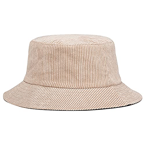 Belsen Corduroy Reversible Bucket Hat Unisex Cotton Twill Canvas Sun Fishing Hat (Beige(Reversible-Black)) #TOP3