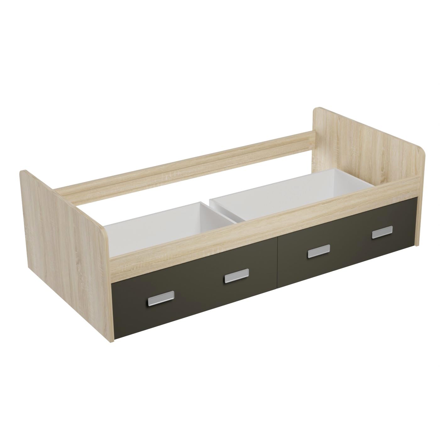 amuéblate online - Cama de Madera Reforzada con Dos cajones, Gran Estabilidad, Modelo Helsinki, Cama de 90x190, Color Puccini - Grafito