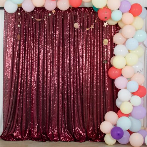 ShinyBeauty Glitter Burgundy Backdrop Curtain 4Ftx7Ft Sequin Curtains Photobooth Backdrops,Wine Wedding,Party,Birthday Wall Background