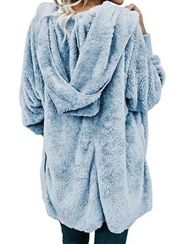 Image of Dokotoo Womens 2025 Winter Long Sleeve Solid Fuzzy Fleece Open Front Hooded Cardigans Jacket Coats Outerwear with Pocket