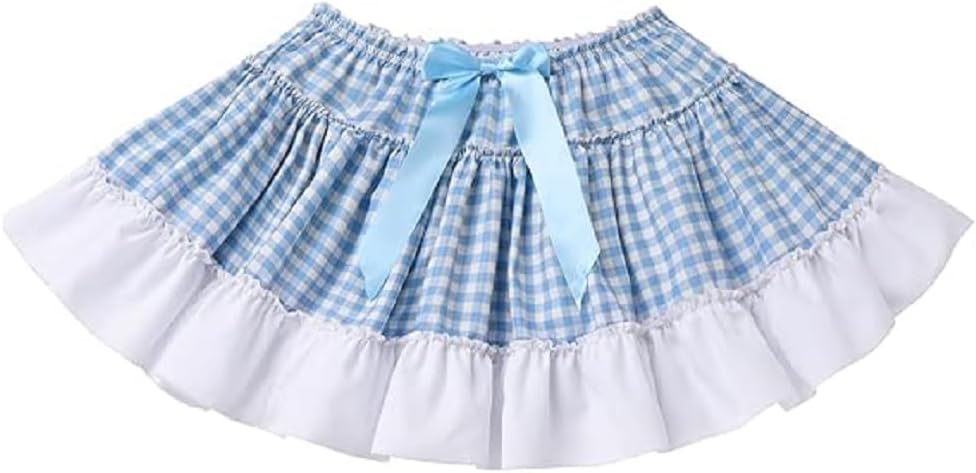 KMBANGI Adult Womens Gingham Short Skirt Pleated Ruffle A Line Plaid Mini Skirt Halloween Cosplay Costume Sissy Skirts - Image 3