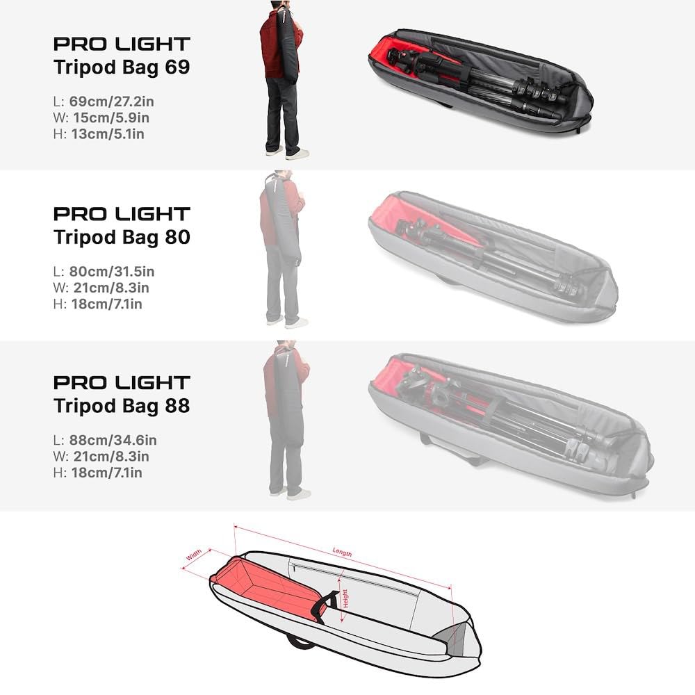 Manfrotto Pro Light Tripod Bag 69, Gepolsterte Tasche für Stative bis 69 cm, Verstärkter Schutz, Schultergurt, Doppelgriffe, für Foto & Video