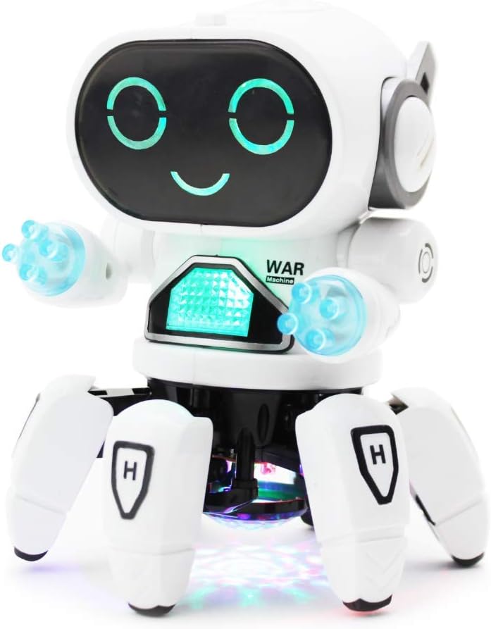 Pioneer Dancing Robot in White and Blue - Walking Dancing Electronic Robot Toy for Kids with Disco Flashing Lights and Dance Music - Battery Operated