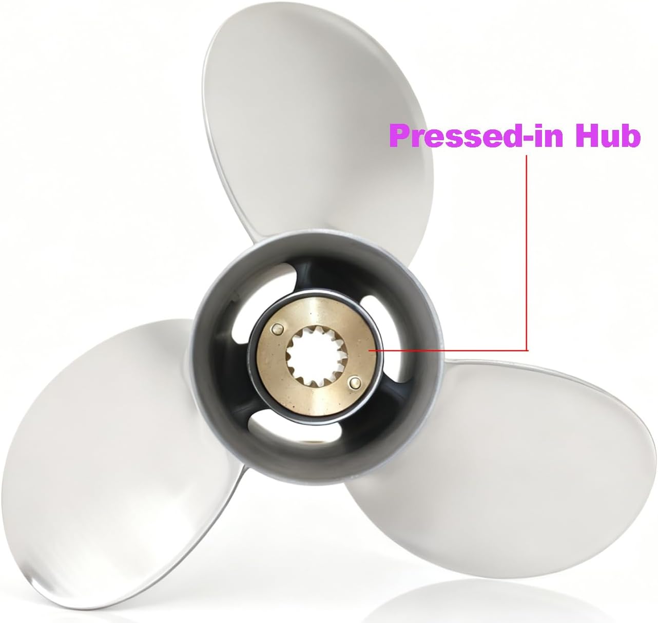 10 3/4" diam x12 Pitch 13 Spline Tooth Stainless Propeller Pressed-in Hub Compatible with Mercury Outboard Engines/Motors 25 30 40 45 48 50 55 60 70 Hp, SS Prop, RH, 3 Blades, 3.25" Gearcase