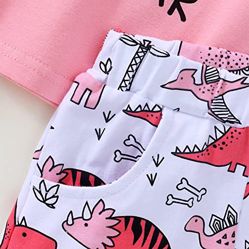 BOUTIKOME Toddler Baby Girls Boys Summer Shorts Set Dinosaur Short Sleeve T-Shirt Pants 2pcs Casual Clothes Outfits 6