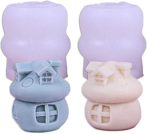 Tone Fun Casa de hongos (2 unidsjuego) forma vela moldes de silicona para hacer velas, resina, velas de aromaterapia, jabón de cera hecho a mano,