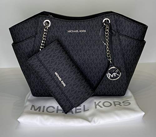 Michael Michael Kors Jet Set Travel Large Chain Shoulder Tote Bundled With Michael Kors Jet Set Travel Trifold Wallet (Signature Mk Black) #TOP1