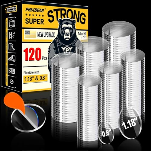 Image of PHIXBEAR Removable Glue Double Sided Adhesive dots, Mounting Putty for Walls No Damage, No Trace Clear Poster Sticky Tack Dots for Hanging Pictures, 120 Pcs 0.8 inch& 1.18 inch