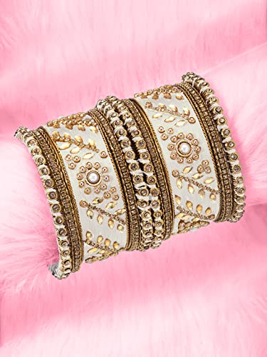 Image of Peora Silk Thread Kundan & Stone Studded Chuda Bangles Set Gift for Women