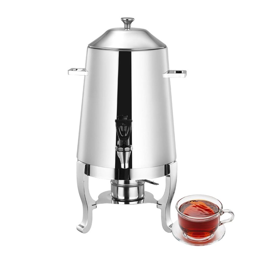 AYCDL Beverage Dispenser, 3.5 Gallon Drink Dispenser with Spigot, for Coffee, Tea, Juice, Includes Fuel Holder, Silver Finish,Silver