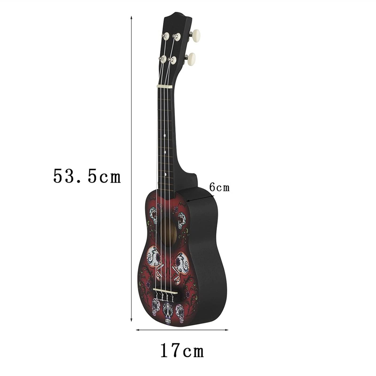 Ukulele koncertowe Początkujący Ukulele 21- calowy Ukulele Hawaiian Skull Guitar Instrument 4 String Basswood Ukulele Sopran (Color : Ukulele)
