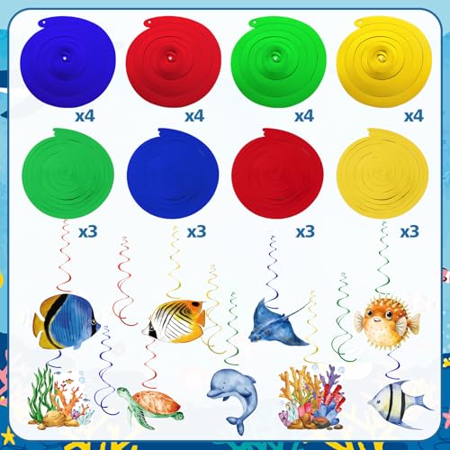 Image of 48 Pieces Sea Animals Hanging Swirl, Under the Sea Animals Fish Birthday Ocean Party Ceiling Decor Tropical Fish Beach Party Favors for Boys Girls Ocean Mermaid Creatures Baby Shower
