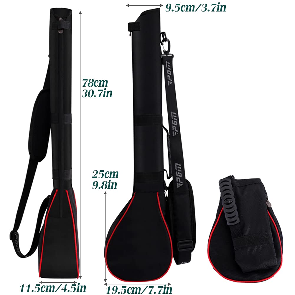 Faltbare Golftasche Pencilbag für Herren Damen, Leichte Golf-Tragetasche für 3 Schläger, Sunday Travel Golfbags mit Schultergurt, Rot/Silber (290g)