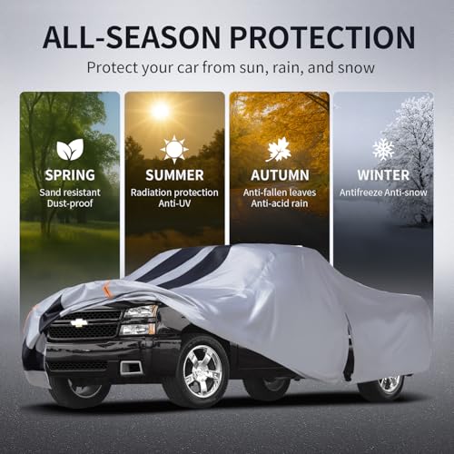 Image of Chevrolet Silverado 1500 Truck Cover Custom Fit 1998-2026 Extended Cab Short Bed(8.1') With Door Zipper, 10 Layers Pickup Truck Cover Waterproof All Weather, Car Tarp for Wind Dust Sun etc Protection.