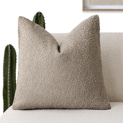 Image of Foindtower Decorative Textured Boucle Throw Pillow Covers Accent Solid Pillow Cases Neutral Soft Cozy Couch Cushion Case for Chair Sofa Bedroom Living Room Home Decor 26x26 Inch,1PC,Light Khaki Tan