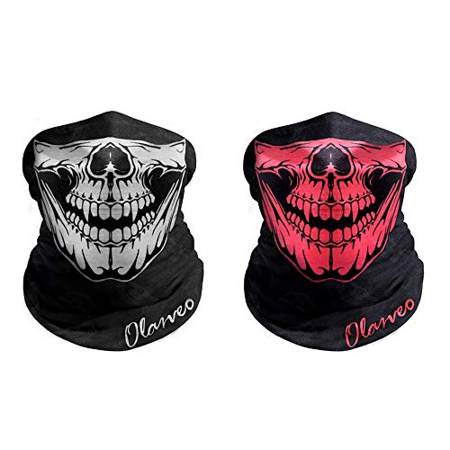 Olarveo Breathable Seamless Tube Skull Face Mask Half Dust-Proof Windproof Motorcycle Bicycle Bike Face Mask for Hiking Camping Climbing Fishing Hunting Motorcycling Headband Scarf (Black Pink)