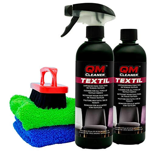 QM Cleaner Kit nettoyant de tissus pour chaises, fauteuils, tapis - Comprend 2 QM textile, 2 microfibres et 1 brosse premium extra
