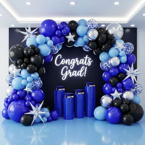 Image of RUBFAC 135pcs Royal Blue Balloons, Latex Balloon Different Sizes 18 12 10 5 Inch for Garland Arch Birthday Party Graduation Baby Shower Baseball Nautical Party Decoration