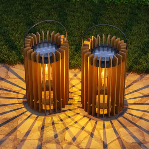 2 Pack 13' Solar Lantern Outdoor Waterproof IP44 Outside Lights LED Hanging Rattan Lamp for Patio...