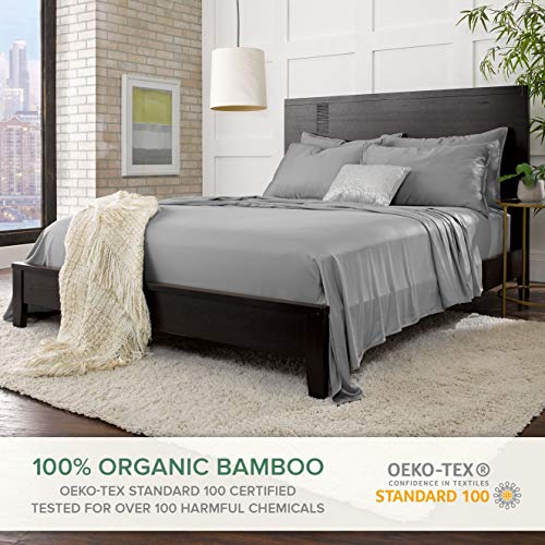 Image of Pure Bamboo Split King Sheets, Genuine 100% Organic Viscose Derived from Bamboo Bed Sheet Set, Soft & Cooling, Double Stitching, 2 Fitted Sheets (Split King, Stone Grey)