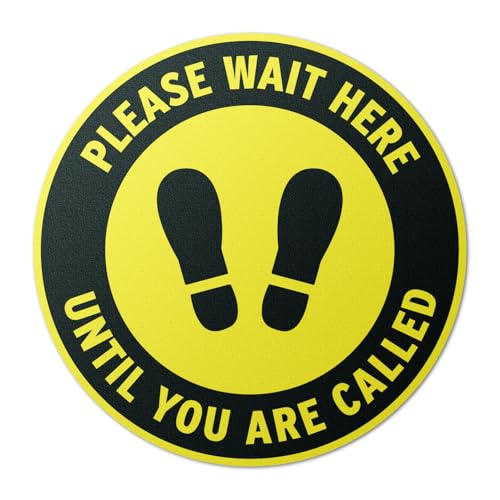 Signalisation Wait Here jaune et noire pour organiser l'accueil de votre boutique