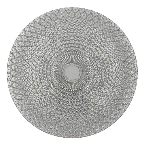 Urquid Linen, Mandala-Glas-Teller, 33 cm, 4 Stück, für elegante Hochzeitsdekorationen, luxuriöse Dinnerpartys und besondere Anlässe und jeden eleganten Anlass (Silber) Cover