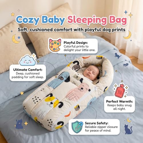 Image of StarAndDaisy 3 in 1 Baby Sleeping Bag for New Born, Baby Bedding Set, Washable & Foldable Cotton Design Godari, Toddlers Bed, Baby Bedding, Baby Mattress, Cradle Bed (Dog Print)