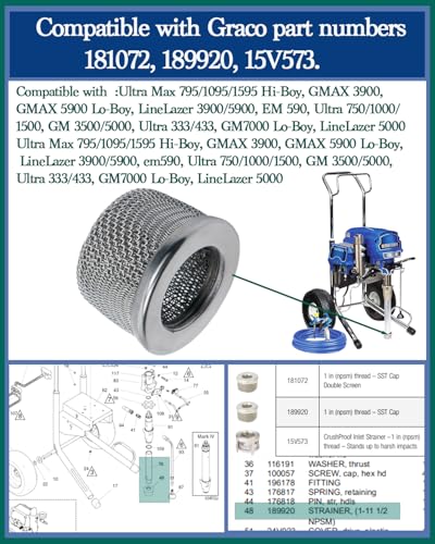 Image of (2-Pack) 181072 1 inch NPT Thread Double-Layer Stainless Steel Pump Inlet Strainer Screen Filter Compatible with Graco 695, 795, 1095, 1595, 3900, 5900, 750, 1000, 1500 Airless Paint Sprayer