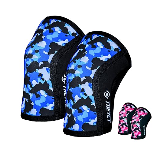 Theyet Rodilleras para Crossfit y Fitness 7mm | Compresión y Soporte de Neopreno para Mujer y Hombre | Protecciones deportivas Halterofilia, Gym | Ideal para Powerlifting y Gimnasio Knee Wraps