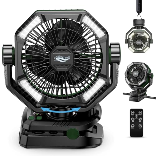 Image of coldSky Camping Fan with Dual Motor, 20000mAh Clip On with Digital Display, 9-Inch Portable Battery Operated with LED Lantern, Tent Fan for Camping with Remote, 5 Speeds, 4 Timing, Outdoor Green