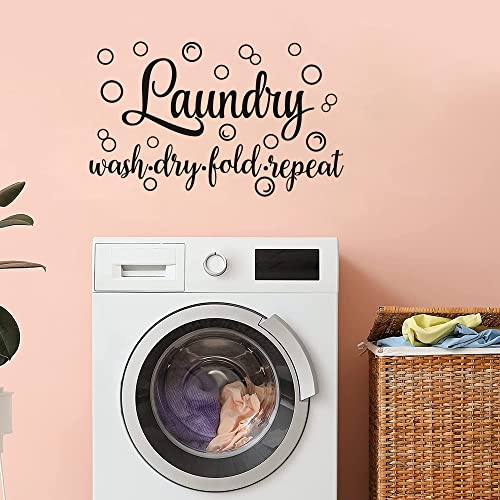 Laundry Bubble Decal Quote Sticker Cute Laundry Signs Wall Hint Lettering Vinyl Art Decor Wash Dry Fold Repeat #TOP13