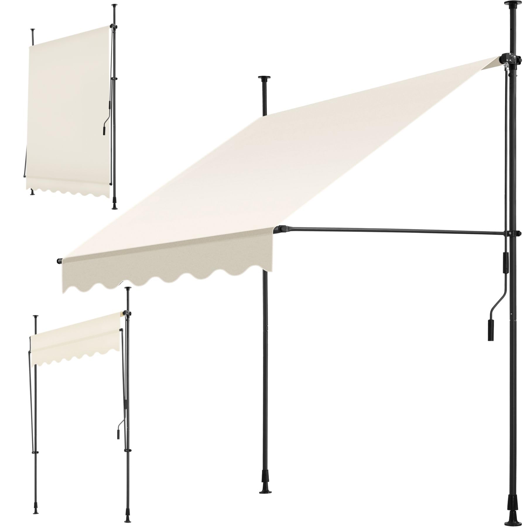 tectake® Toldo Terraza Manual Regulable en Altura con Manivela, Toldo Balcón sin Taladros, Toldo Extensible Terraza, Resistente a Rayos UV, Protección Solar y Repelente al Agua - 150 cm - Beige