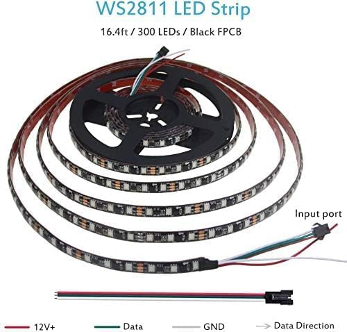 Image of WS2811 12V Addressable RGB LED Strip Light, 300 LEDs SMD 5050, Chasing Rainbow Effects, Non-Waterproof Black PCB, Ideal for Gaming Setup, False Ceiling & DIY Projects (1 Meter)