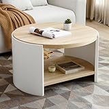 LUMISOL Round 31” Coffee Table, 2-Tier Modern Center Table with Storage Shelve for Living Room, Office, Apartment, Easy Assembly, Natural+White