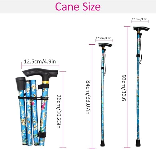 Miniatura 5 de Bastón plegable, bastón ajustable y colorido para hombres y mujeres con cómodo mango en T, plegable, ligero, portátil