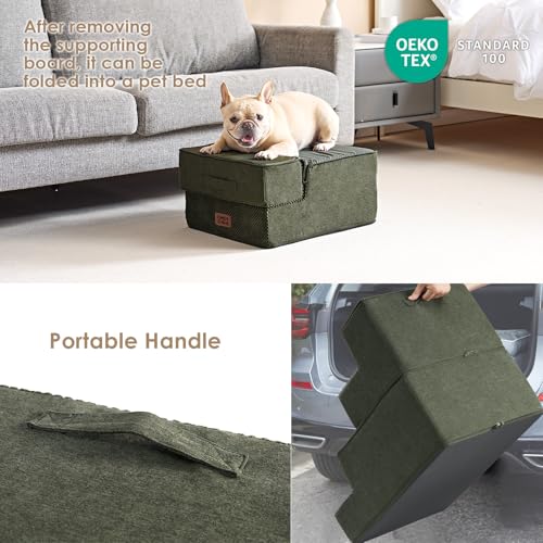 Image of EHEYCIGA Dog Stairs for Small Dogs 13.5 inch H, 3-Step Dog Steps for Couch Sofa and Chair, Pet Steps for Medium Cats, Non-Slip Balanced Pet Ramp Indoor, Military Green