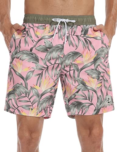 Nonwe Men's Swimming Trunks Water Sports Tropical Hawaiian Beach Board Shorts with Pockets