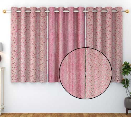 Image of FRESH FROM LOOM Window Floral Blackout Curtains 5 Feet Long,High Tenacity Yarn Polyester Rod Pocket Weaved Premium Screens for Home Office,Prada for Living Room Bedroom,Hypoallergenic(Set of 3,Pink)