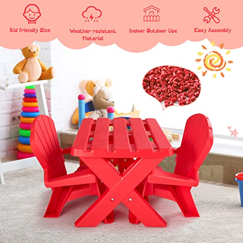 image for COSTWAY Kids Outdoor Table & Chair Set, Toddler Play Table with 2 Adir
