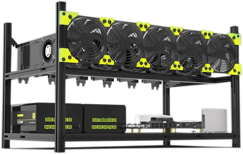 VEDDHA 6 GPU Mining Rig Frame Aluminum Open Air Stack-able Holder Miner ETH LTC BTC 6 GPU Case Rack