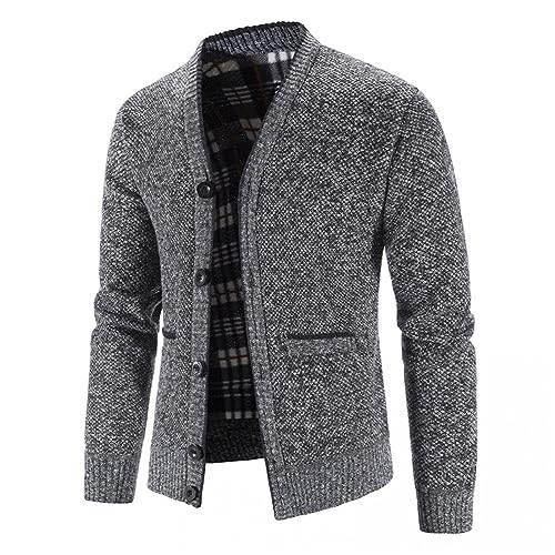 Men's Fleece Cardigan Sweaters Padded Solid Color Twist Stand-up Collar Jacket Button Down Coat Autumn Winter2