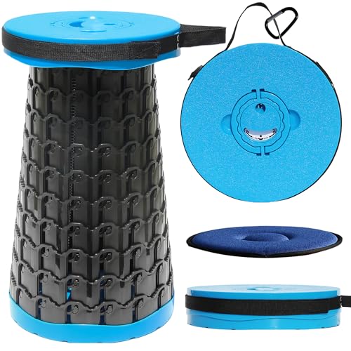 Image of ALEVMOOM Upgraded XXL 50 Portable Collapsible Stool with Cushion,Telescoping Folding Stool for Adults,Yet More Sturdy Camping Stool with Load Capacity 1000lbs,for Outdoor Garden Hiking BBQ Blue