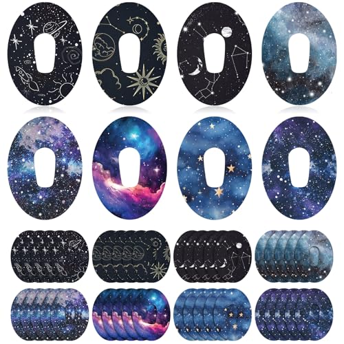 Geiserailie 32 Pack Oval Adhesive Patches Compatible with Dexcom G6 CGM Patches Galaxy Adhesive Tape Stickers Sensor Covers Waterproof Sweat Proof Flexible Breathable Pre-Cut Long Lasting