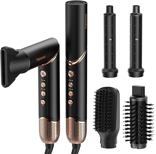 Image of 5-in-1 Auto-Wrap Hair Styler & Dryer, 110,000 RPM Ionic, Grey | Hot-air brush for curling, volumizing, straightening and fast drying; negative ions help reduce frizz for smooth styling
